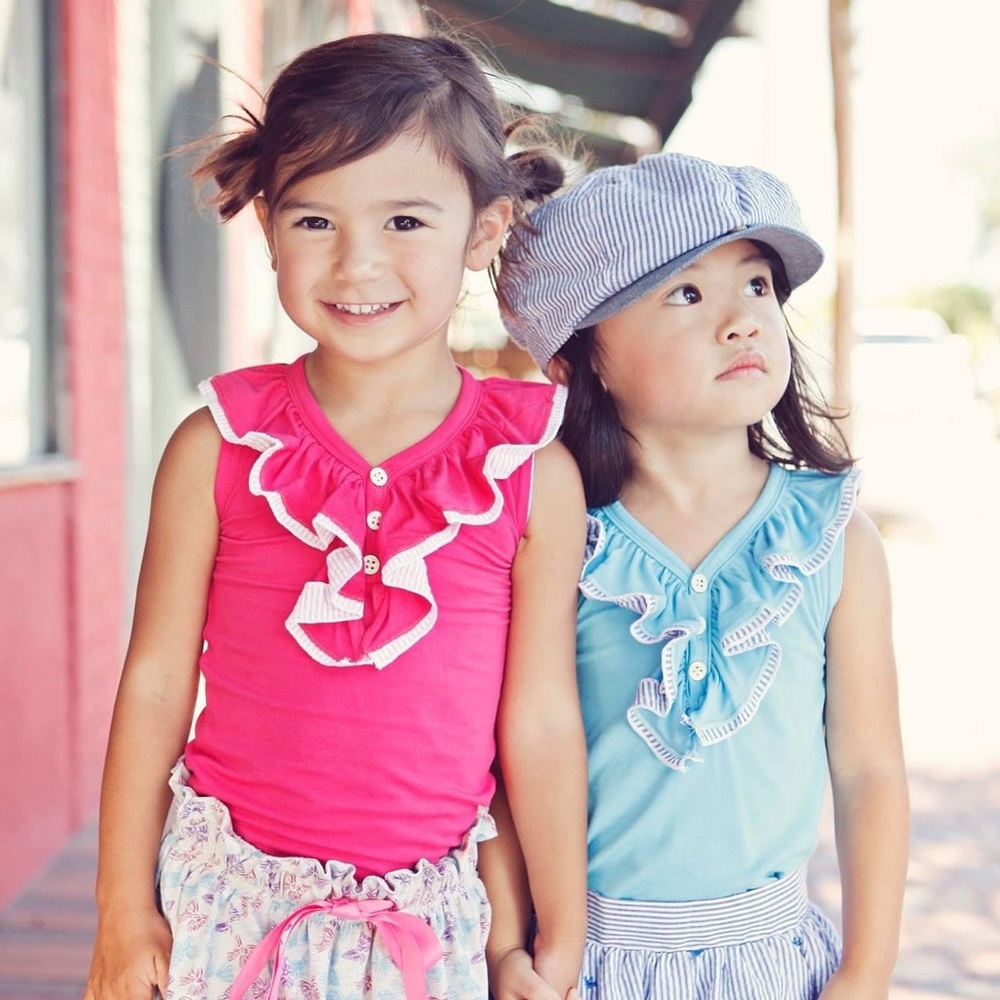Girls Fore N Birdie Ruffle Seersucker Tank